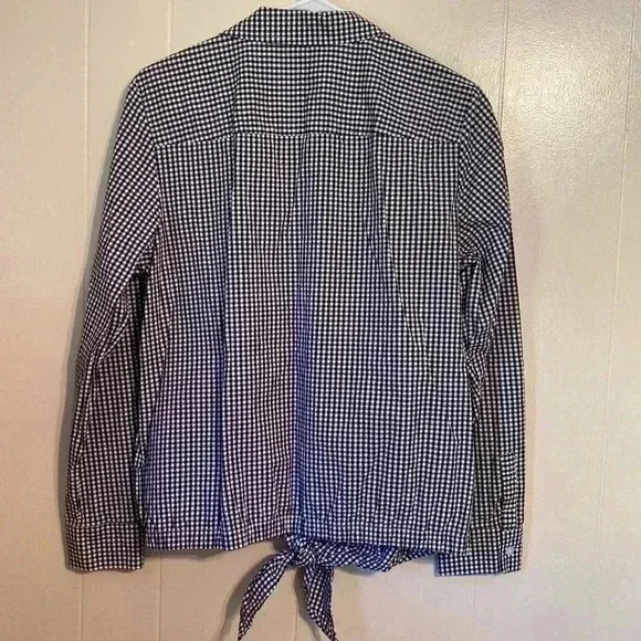Jones New York Black & White Gingham Long Sleeve, Tie Front Large Woman’s Shirt - Picture 2 of 12